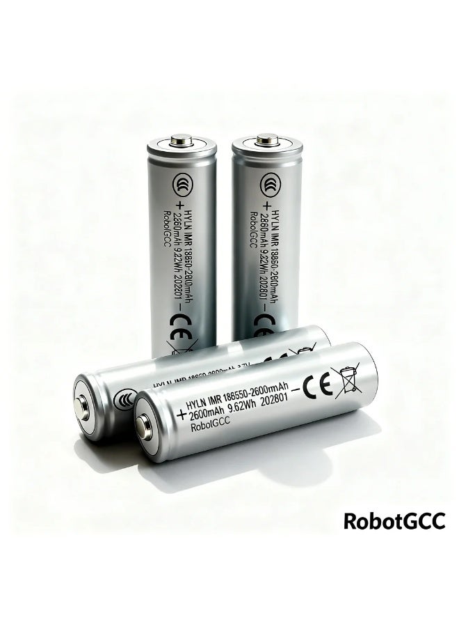 وبوت جي سي سي بطارية ليثيوم 18650 قابلة لإعادة الشحن رأس بارز 3.7 فولت 2600mAh لكل خلية سعة إجمالية 10400mAh بطاريات IMR طاقة مستقرة للمصابيح وحزم البطاريات والإلكترونيات وأردوينو والروبوتات وإنترنت الأشياء ووحدات LED وأجهزة محمولة معتمدة وآمنة (عبوة 4) - Image 1